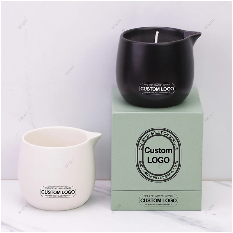 Wholesale Custom Unique Essential Oil Ceramic Container Luxury Candle Jars Empty Ceramic Massage Candle Jars with Spout For Spa