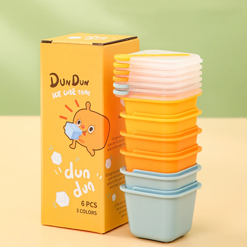 HaiXin Pack of 6 Square Large Capacity Ice Cube Tray Food Grade Household Refrigerator with Lid Ice Lattice Mold