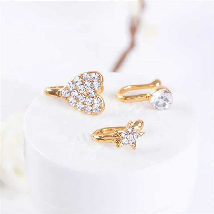 Wholesale Piercing Jewelry, Love, Nose Rings, Diamond Heart-Shaped Decorations No Hole Piercings