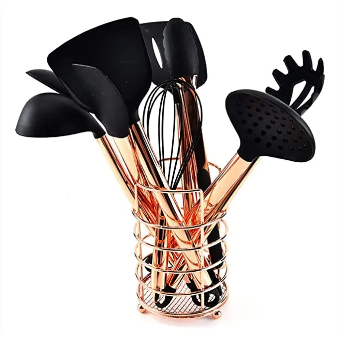 Kitchen Utensil Copper Silicone Kitchenware Set Nonstick Cooking Utensils Silicone Cooking Kitchen Utensils Set (Rose Gold)