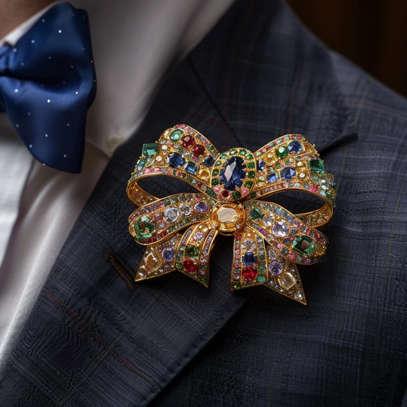 XILIANGFEIZI Original Design British Royal Family High-end Design Import Crystal Bowknot Brooch Badge For Men