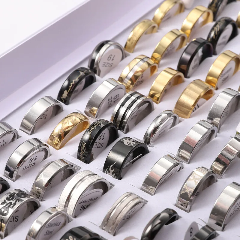 Fashionable Designs Aesthetic Stainless Steel Black Finger Rings Men Party Spinner Chain Ring Chain Rotatable Ring