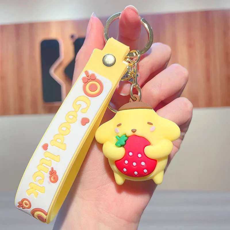 3D Strawberry Sanrio Keychain Pendant Kawaii My Melody Cinnamoroll Kuromi Creative PVC Keychain Sanrio Wholesale