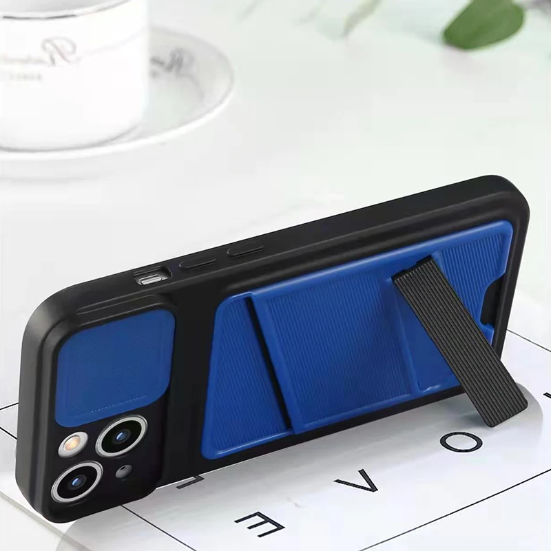 2022 Mobile Phone Accessories Protect case for iPhone 13 12 11 PRO Slide Camera Cover Phone Case with Card Holder Kickstand