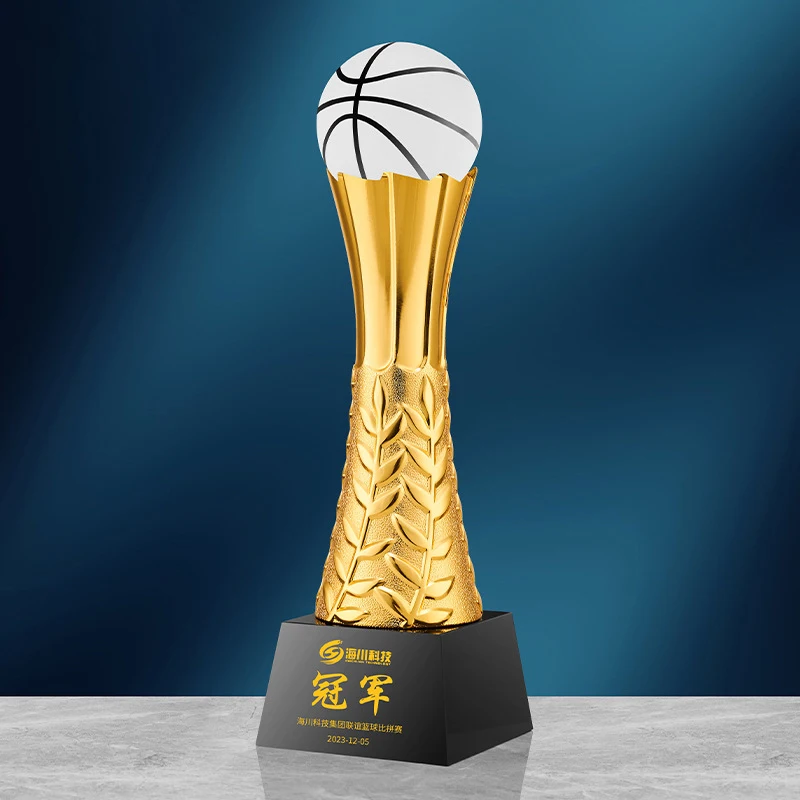 Custom New league champion cup figurine trophy Award Gold Big MVP bodybuilding Sport glass crystal basketball trophy and medals