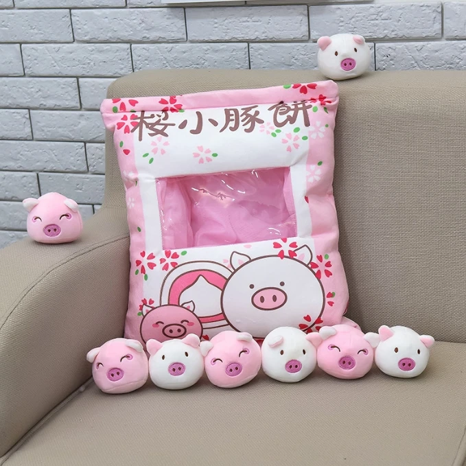 Plush Pillow Cushion Cute Pillow Rabbit Stuffed Animal with Mini Kitty Cat Doll Pig Doll Plush Doll Creative Toy Gift