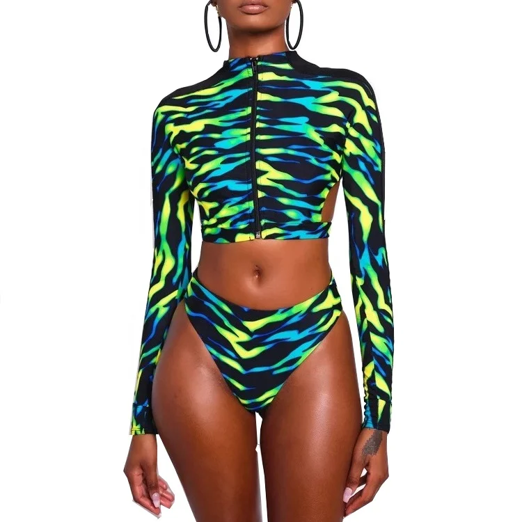 2021 Long Sleeve Plus Size Swimwear Women Sexy latex swimsuit/latex bikini swimwear