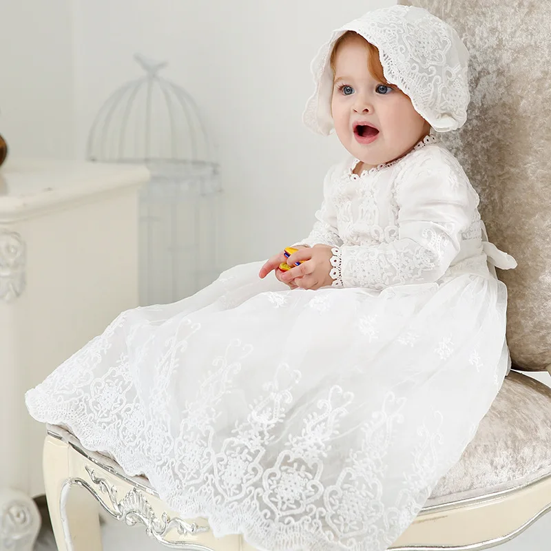 Hot sale newborn baptism dresses sets ins infant first communion baptism dresses toddler baby girl elegant white baptism dresses