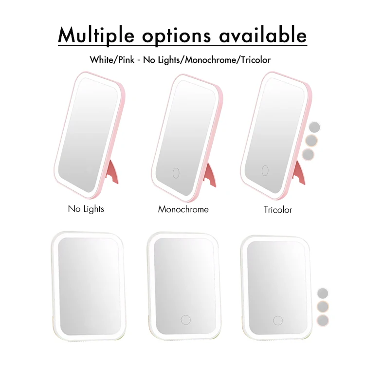 Standing Led USB Rechargeable Smart Desktop Tabletop Small Square Cosmetic Vanity Makeup Mirror With Led Light