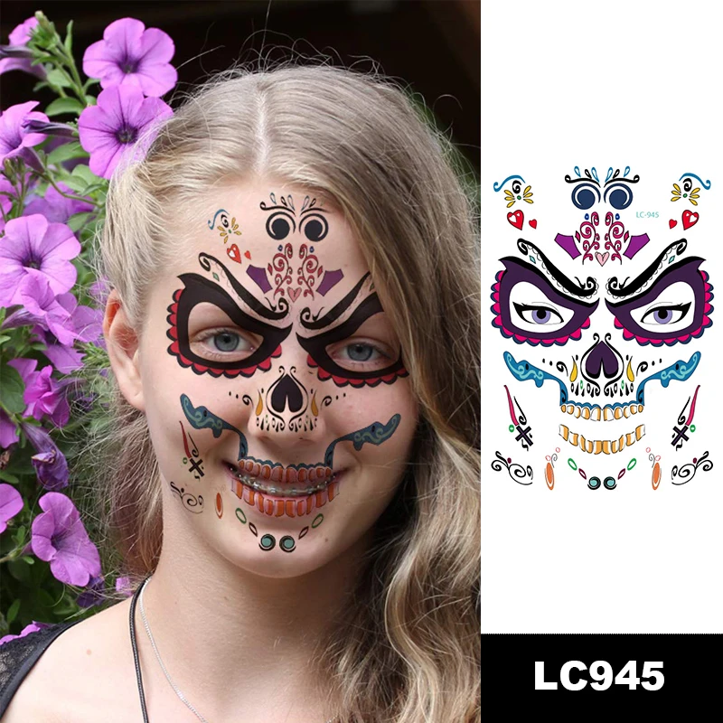 LC-941-981 wholesale Waterproof Halloween tattoo sticker Makeup Ball Death Spirit Face Sticker Funny Tattoo Temporary Pattern