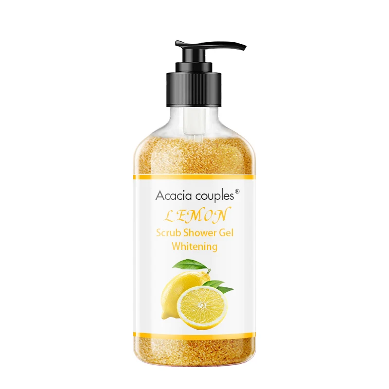 Private Label Hot Selling Best Natural Organic Body Wash Scrub Lemon Fruit Flavor Lightening Shower Gel