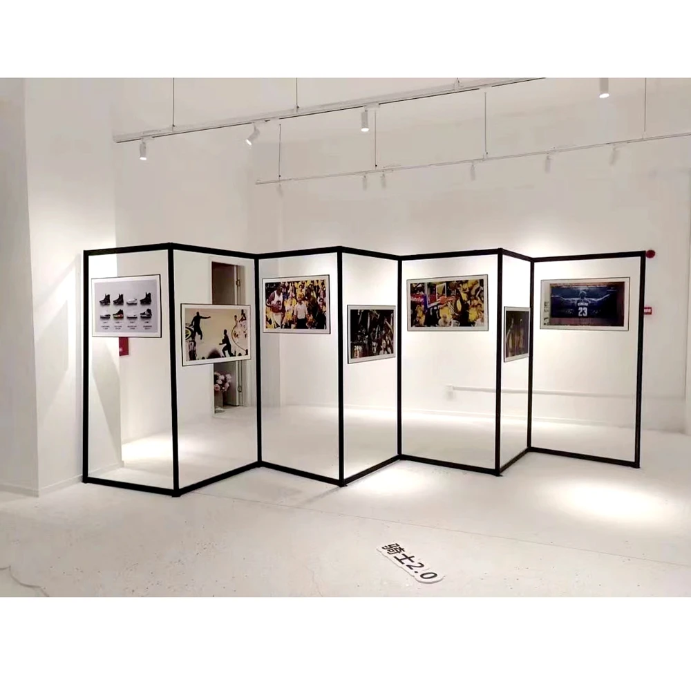 Modular Free-Style Display Stands With Cable Suspended Posters and Photographs use as room dividers or as exhibit stand  alone