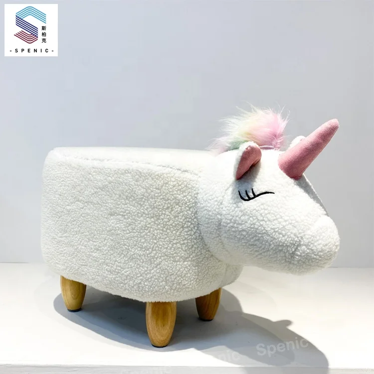 Unicorn Kids Stool Chair Animal Shape Footrest Animal Wood Stool Ottoman