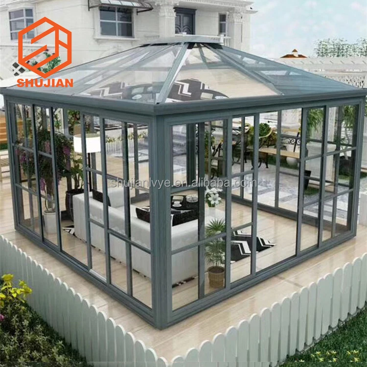 Custom Outdoor Sunroom Aluminium Frame Single-wall Glass Sun Room Aluminium Roof Conservatory Extendable Sunroom