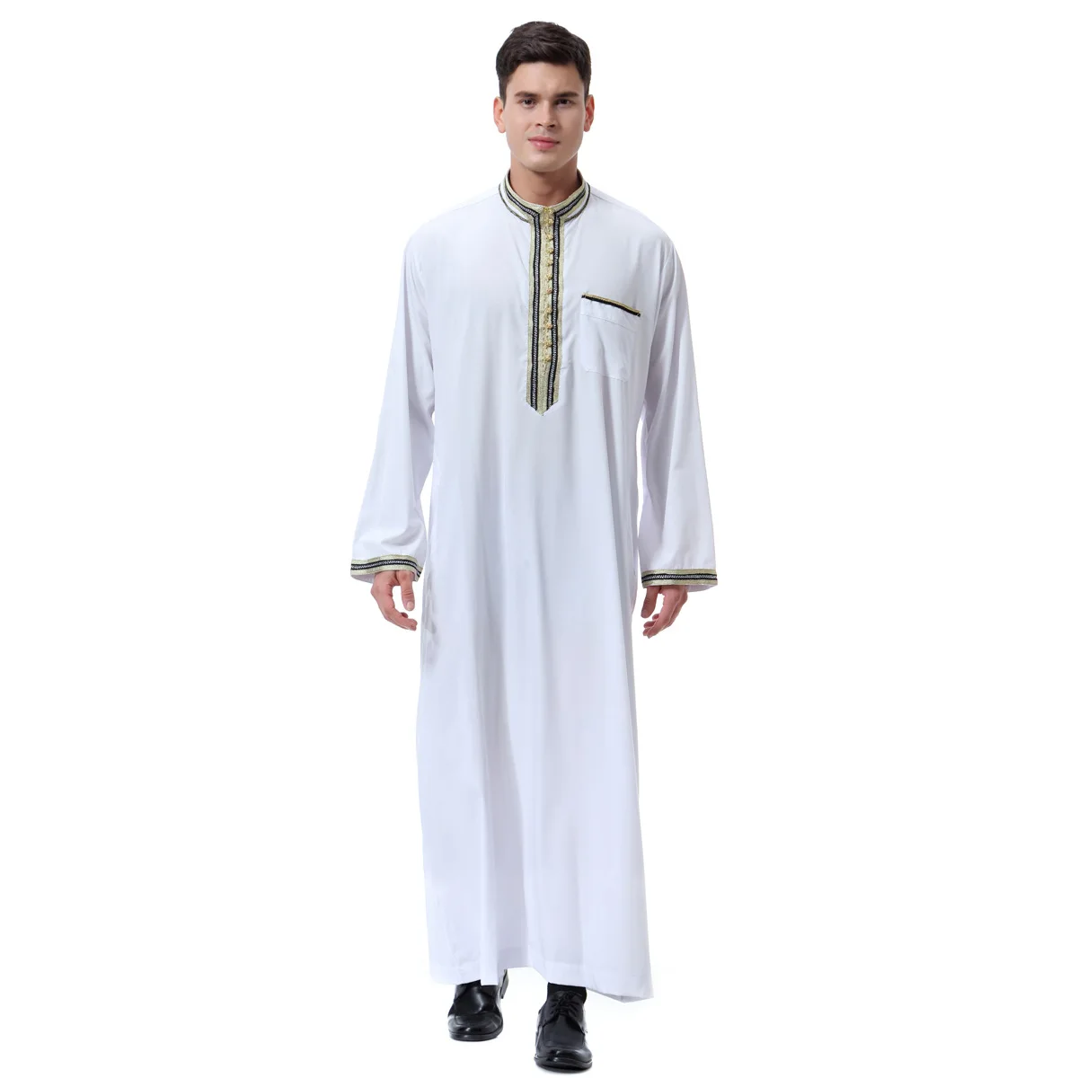 Middle East islamic long abaya Muslim thobe hot sell fashion splicing robe for men  solid color loose to wear