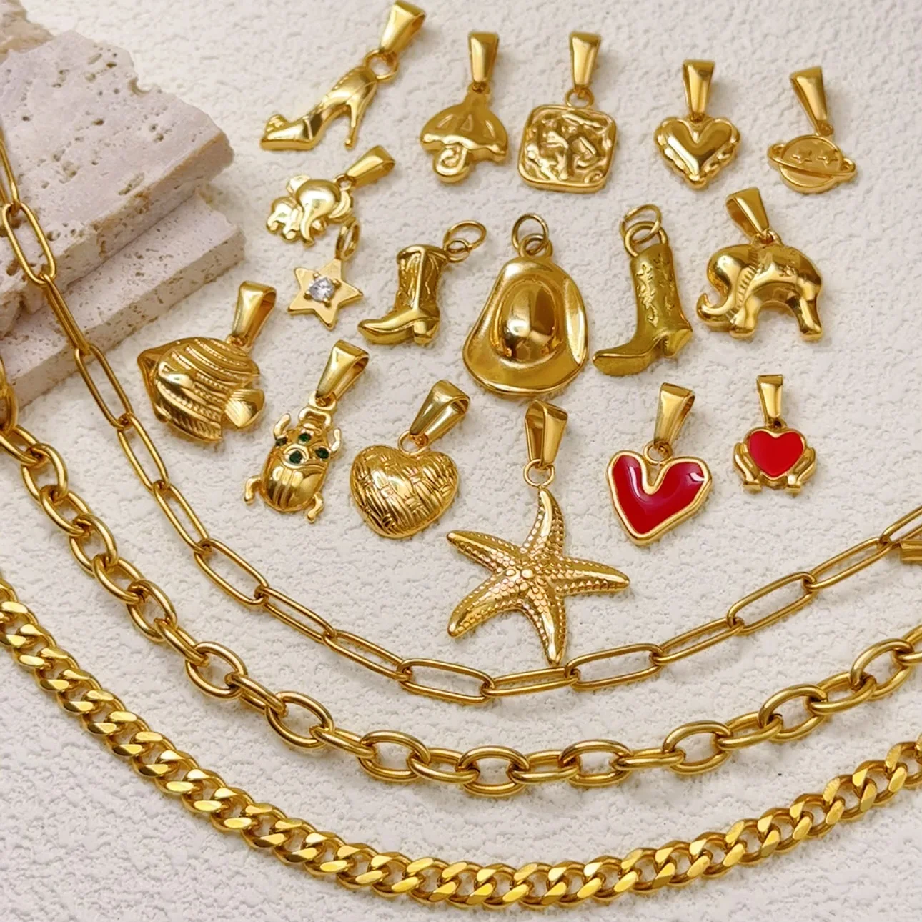 Stainless Steel Waterproof Non Tarnish Diy Cowboy Boot Starfish Beetle Pendant 18k Gold Wholesale Bulk Charms For Jewelry Making