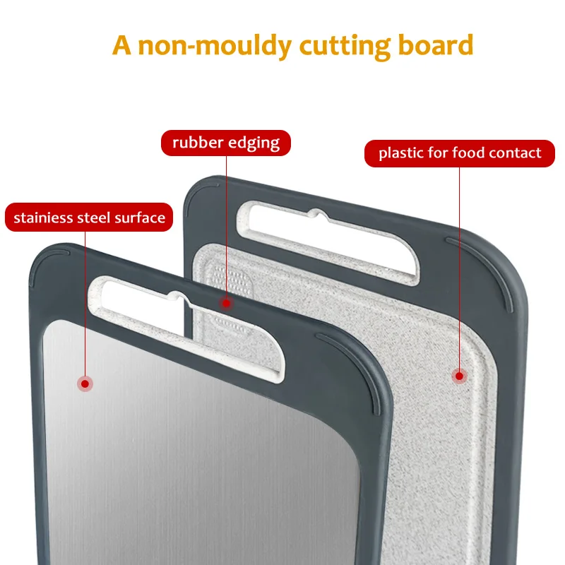 New Design 304 Stainless Steel Wheat Straw Multi-funtion Double Sided Kitchen Chopping Cutting Board