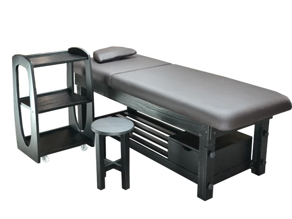 Modern Design Solid Wood Beauty Bed with Storage Drawers Simple Massage Facial Bed for Hotel or Basement Use