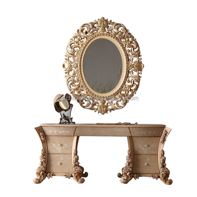 French luxury Dressing table designs with mirror European classical bedroom furniture Solid wood carved dresser