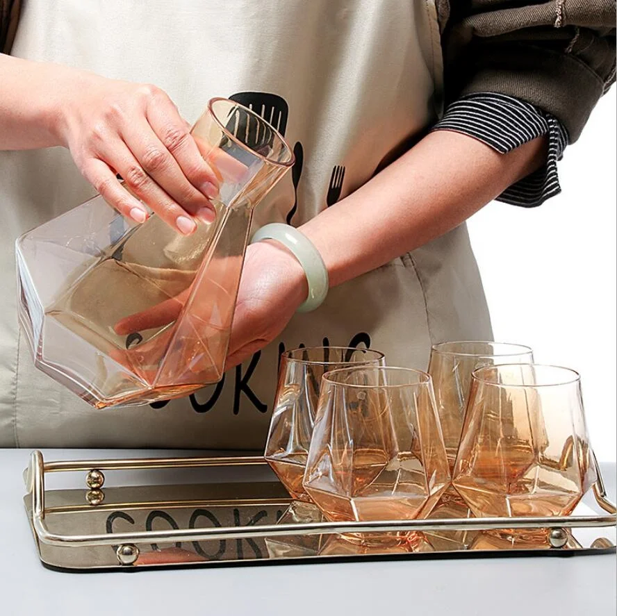 
2020 Custom printed unique ECO transparent nordic insulated 7pcs Glass tumbler Drinkware glass cups bottle set 