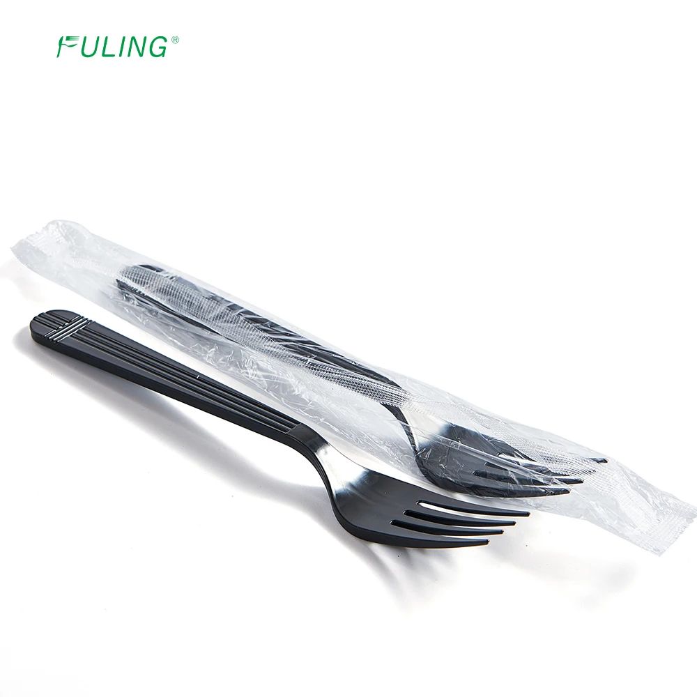 FULING Heavy Duty  Tableware Plastic Forks Disposable Cutlery 4.5g PP PS Material Plastic Fork Wrapped