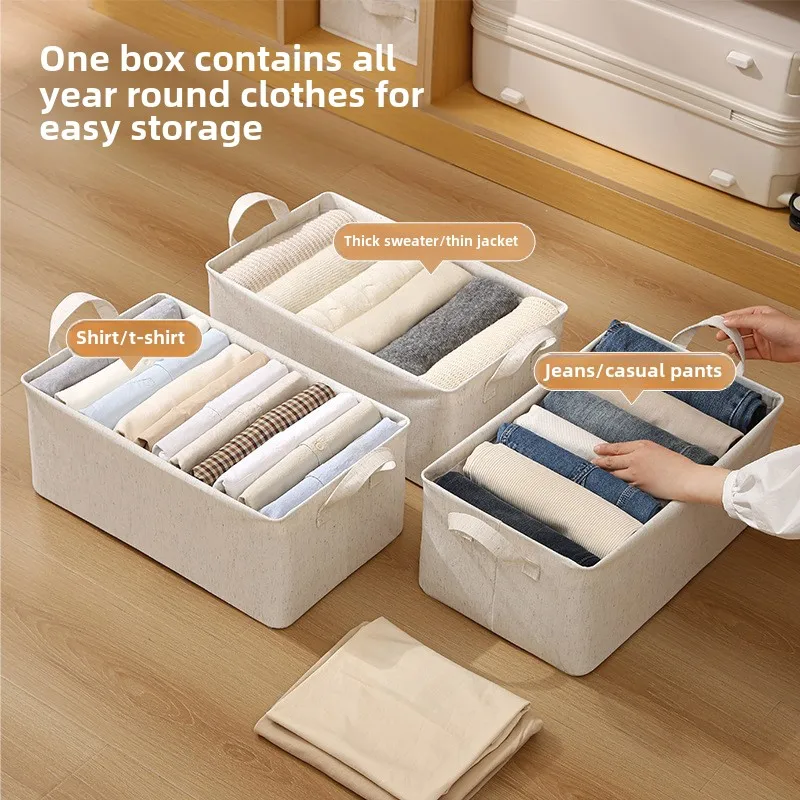 Choice Fun Foldable Fabric Storage Basket Washable Cotton Linen Living Closet Organizer with Handle for Bedroom Organization