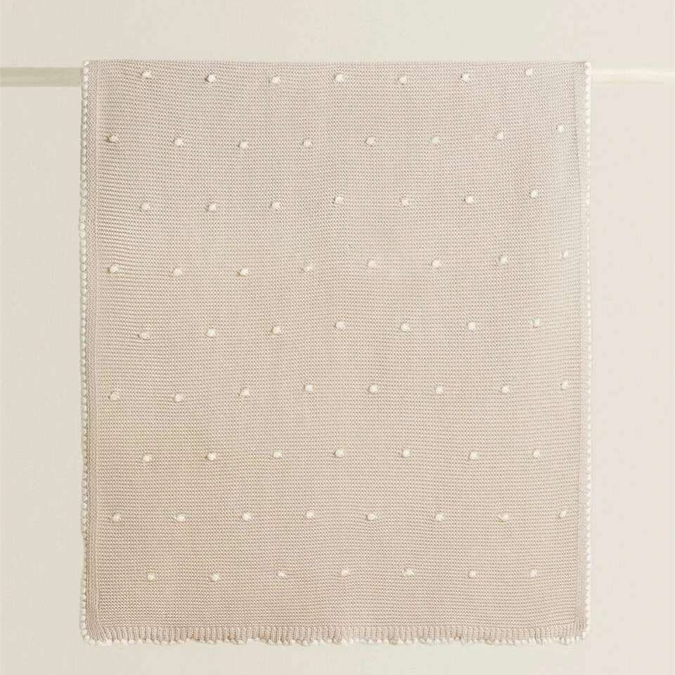 100% cotton plain knit baby handmade crochet edge pom pom throw blanket for kids QY