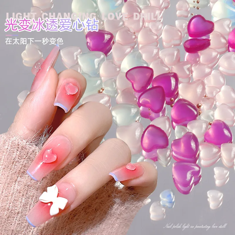 3d Color Changing nail decoration Flat Bottom Heart Bow Butterfly Peach Shapes Nail Art Diy Charms Accessories 100pcs/bag