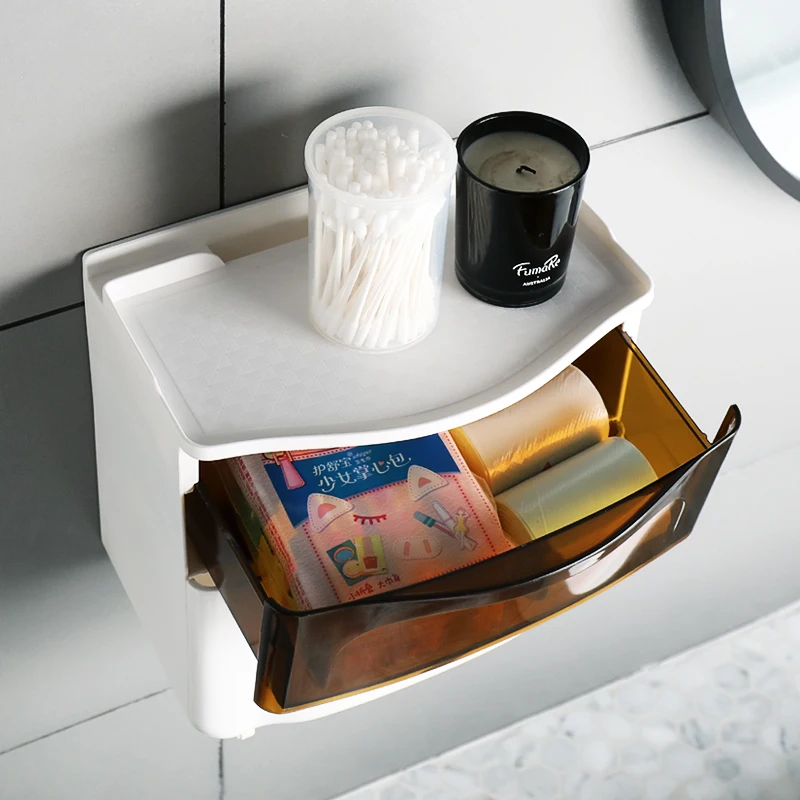 Good Quality Versatile Multifunctional Wall Mount ABS PS Plastic Tissue Box case With Drawer for Bathroom