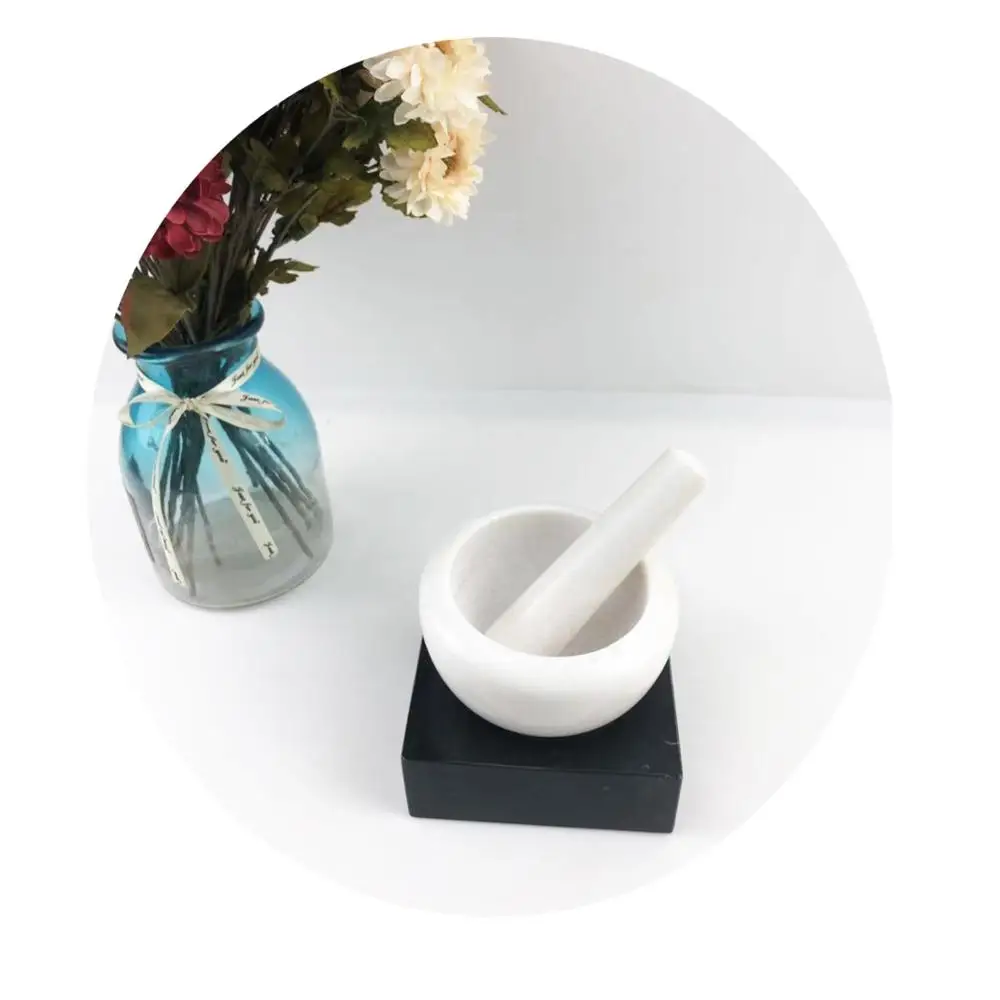 
Natural white marble mortar and pestle with silicone base 