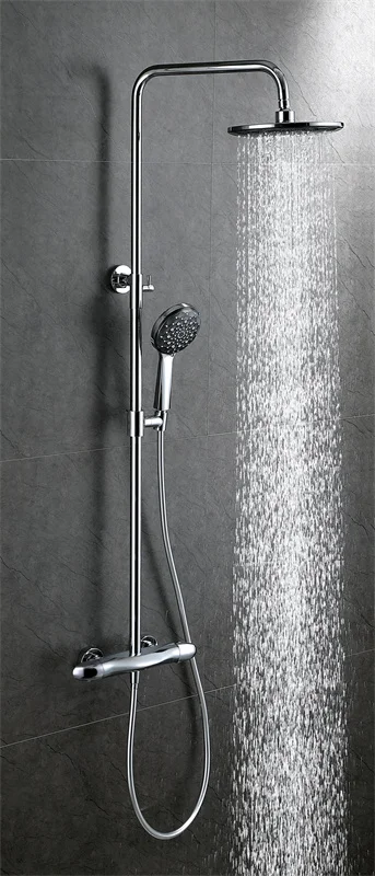 Fancy Rain Shower Thermostatic Bath Faucet Wall Mounted Shower Set Chrome Contemporary Exposed Shower Faucet Metered Faucets