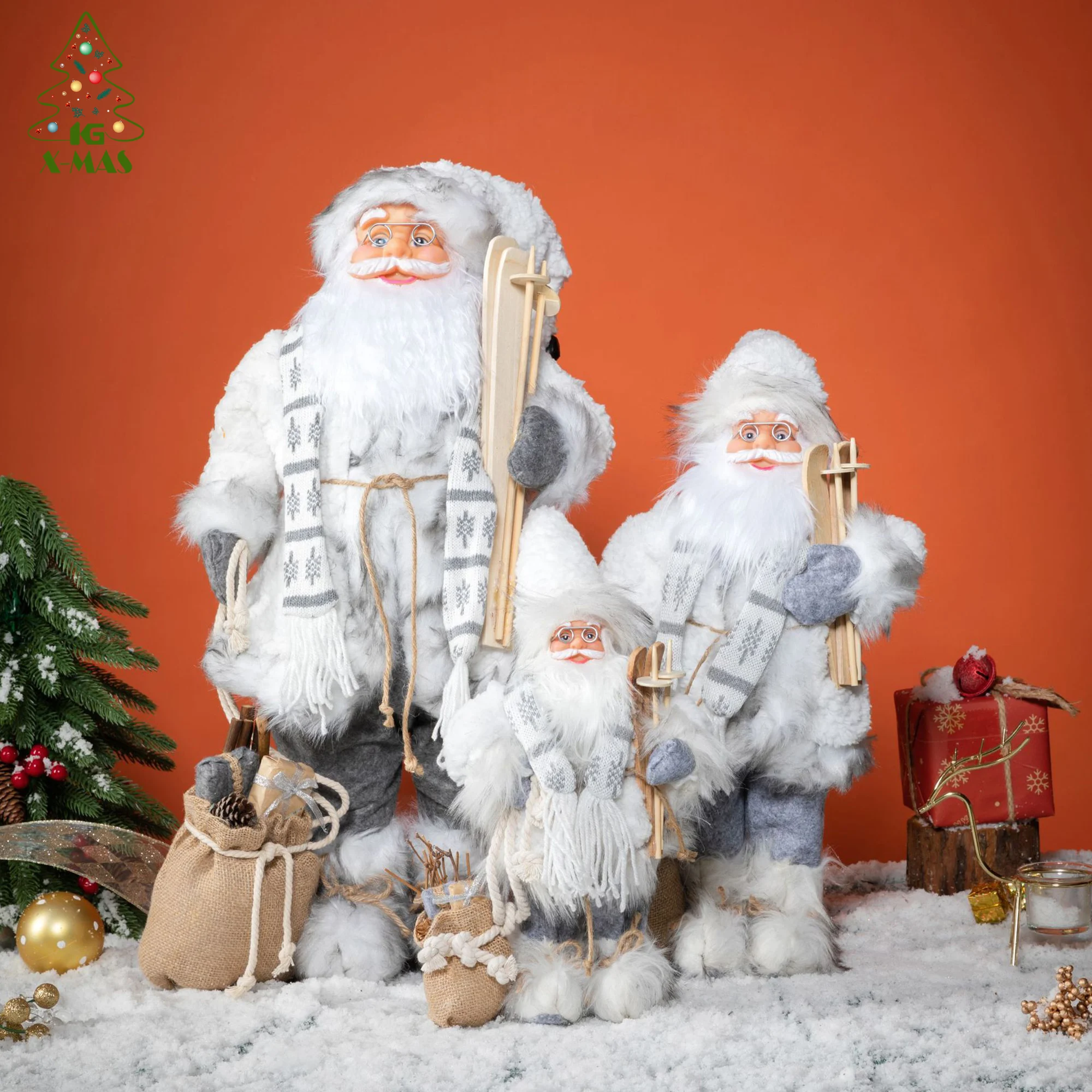 KG Xmas Ready To Ship Papa Noel Pere Noel 30CM 45CM 60CM White Christmas Santa Doll Standing Santa Claus Figurine