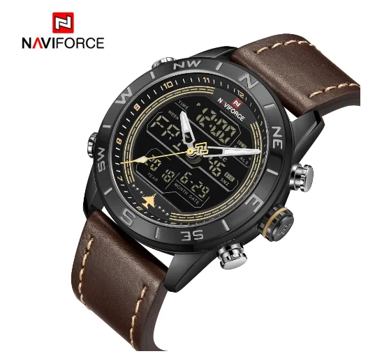 Luxury reloj NAVIFORCE 9144 Watch Men Genuine Leather Sport Waterproof Wrist Quartz Mens Clock Relogio Masculino Digital Watches