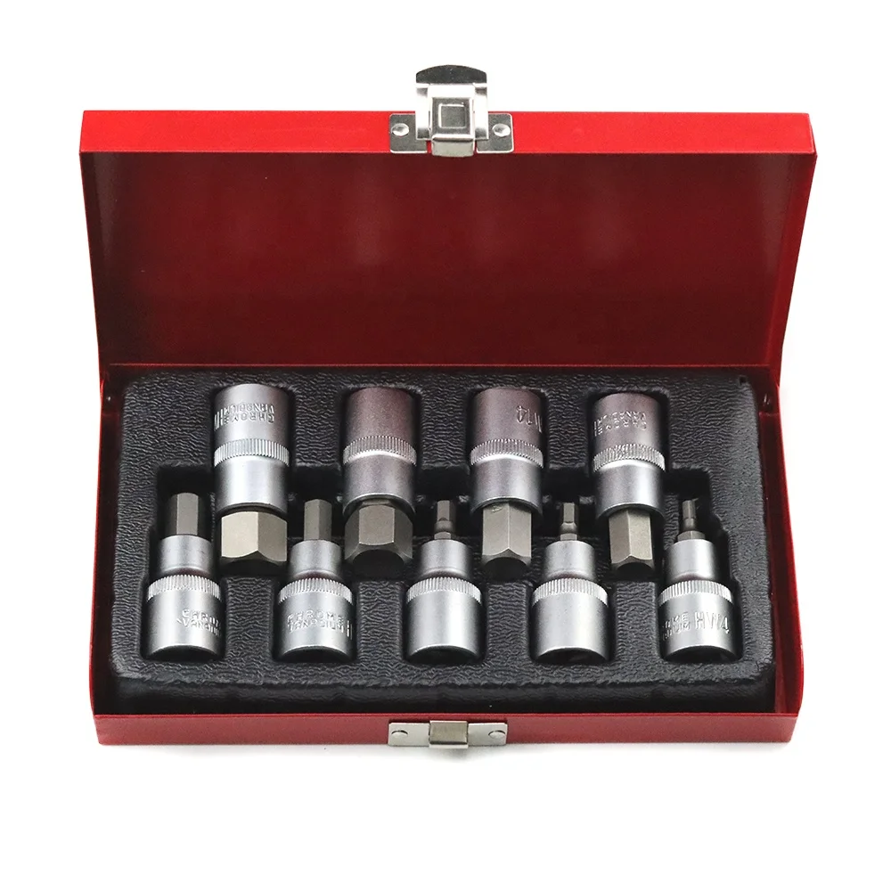 50Bv30 Cr-V 9Pcs Hex Key Bits Multi-Size Ball End Hardware Tool Flat Ball Head Allen Hexagon Socket Set Wrench Tool Set