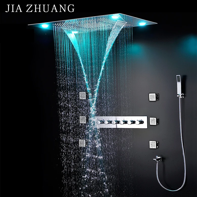 Потолочная Большая насадка для душа «тропический дождь», двойной светодиодный скрытый потолочный смеситель для душа, для ванной комнаты, с отверстием для горячей и холодной воды