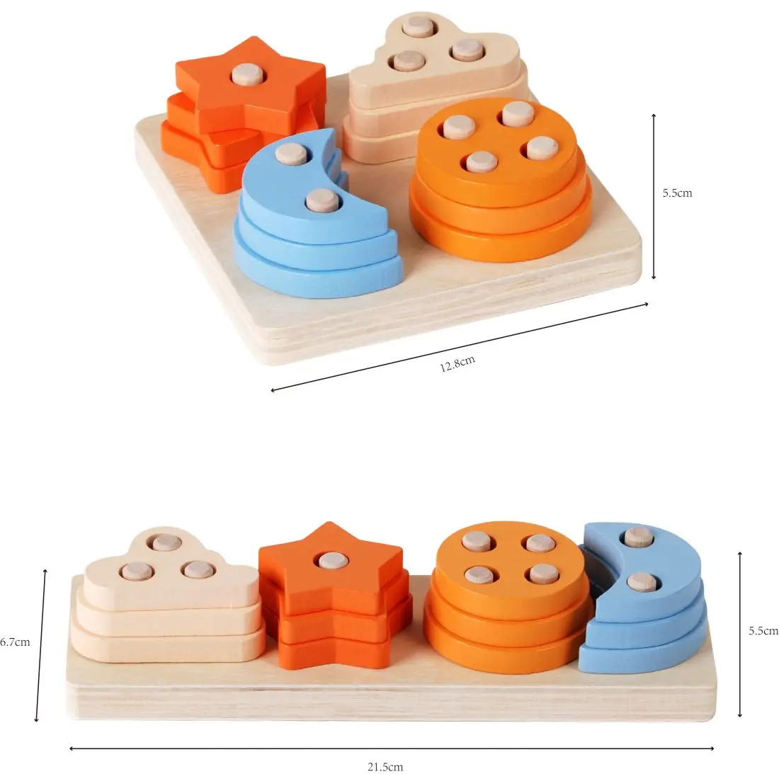 Wooden Stacking Sorting Toys for Baby and Toddlers Geometric Stacking Building Blocks Toys