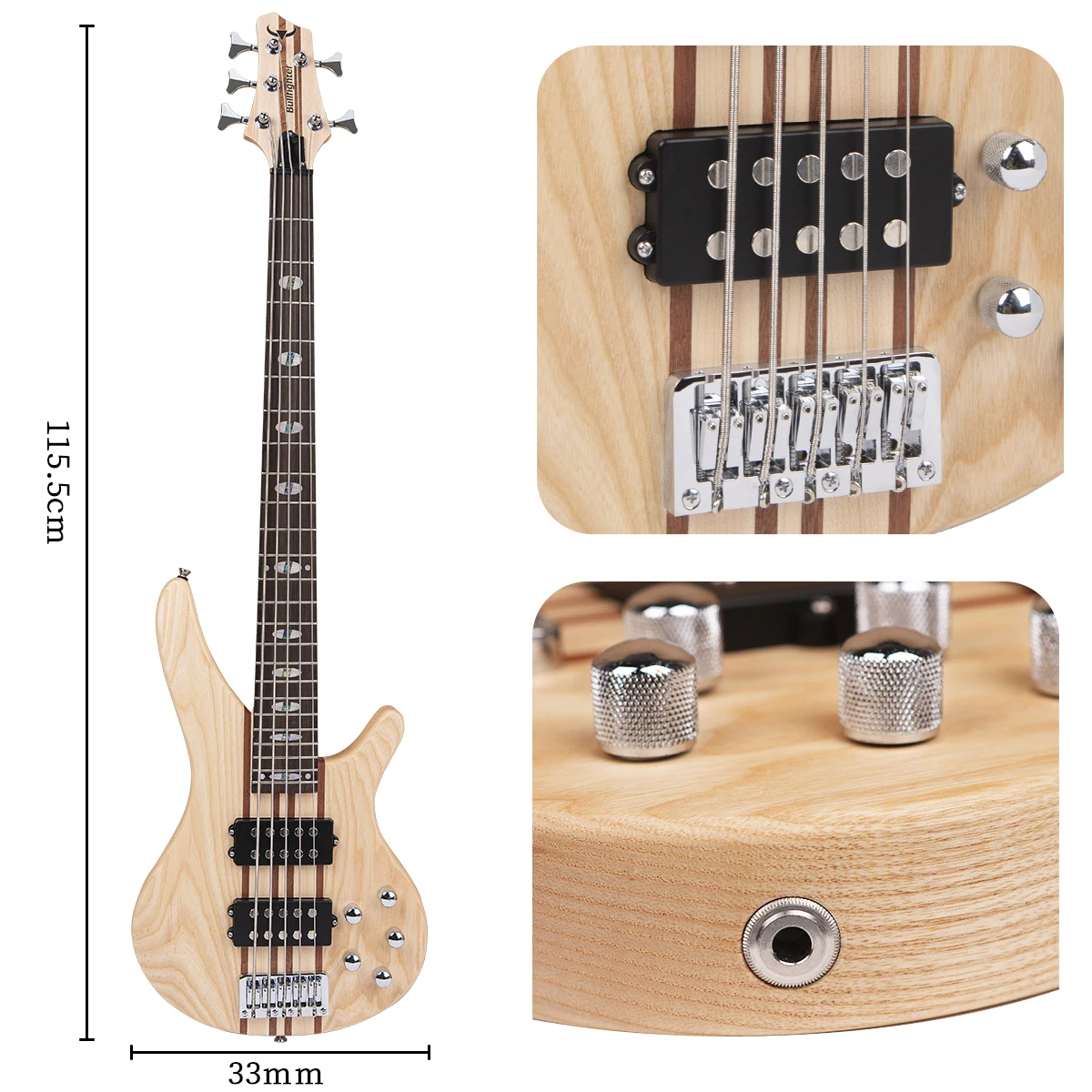Wholesale Musical Instrument Elm Body Rosewoof Fingerboard 5 Strings 24 Frets Guitare Basse 5 Cordes Pro Electric Bass Guitar