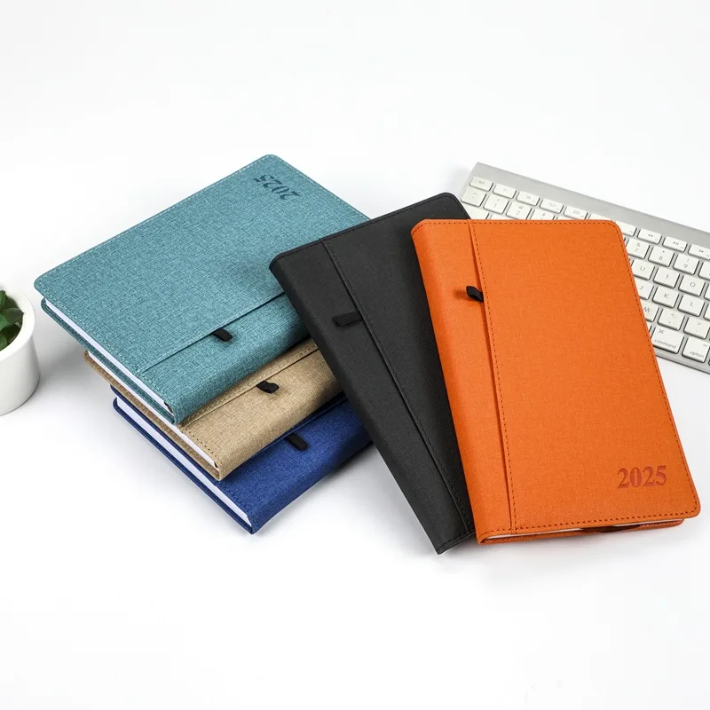 Custom Simple Business Hardcover Notebook Print Logo A5 Leather Fabric Textured Agenda Diaries with Pen Insert & Front Pocket