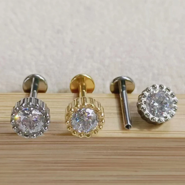 Getta  ASTM-F136 G23 titanium  knife shape internal thread daith flat back earring conch cartilage titanium piercing jewelry