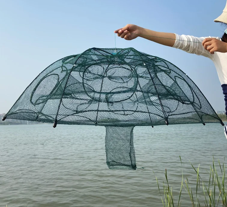 China 8 Side 4-22 Holes Foldable automatic folding lobster cage umbrella fishing shrimp trap