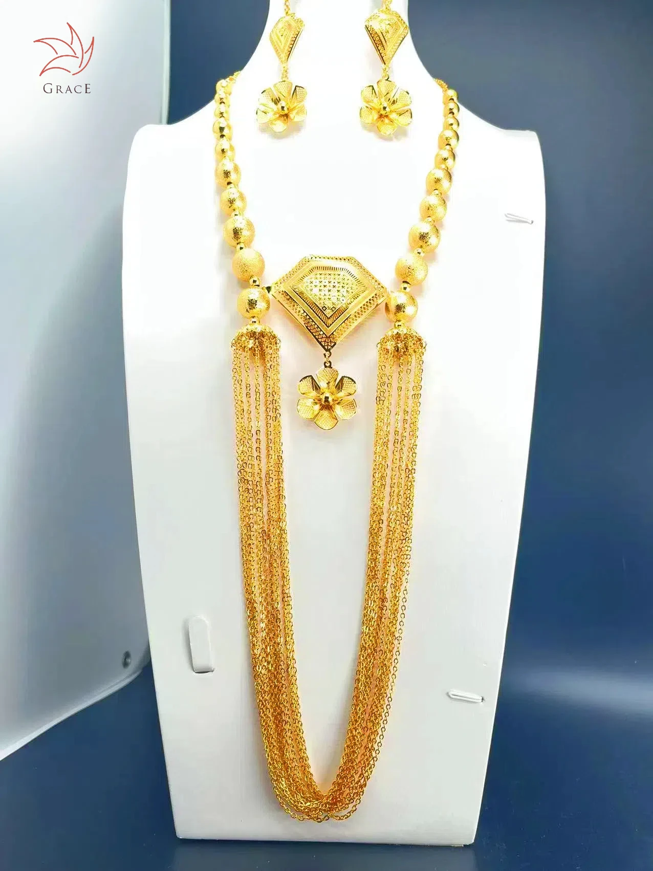 2024 New Round Bead Tassels Necklace Set Arabic Jewelry Dubai gold jewelry necklaces Wholesales Accessories For Women