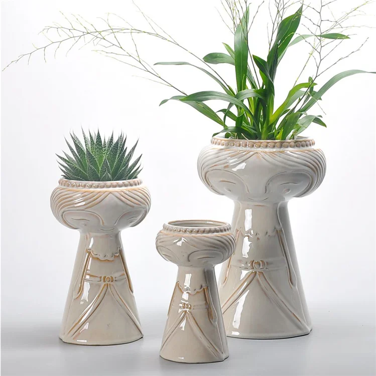 Modern fashion smile face living room office desktop white home decor vases flower vase ceramic vase