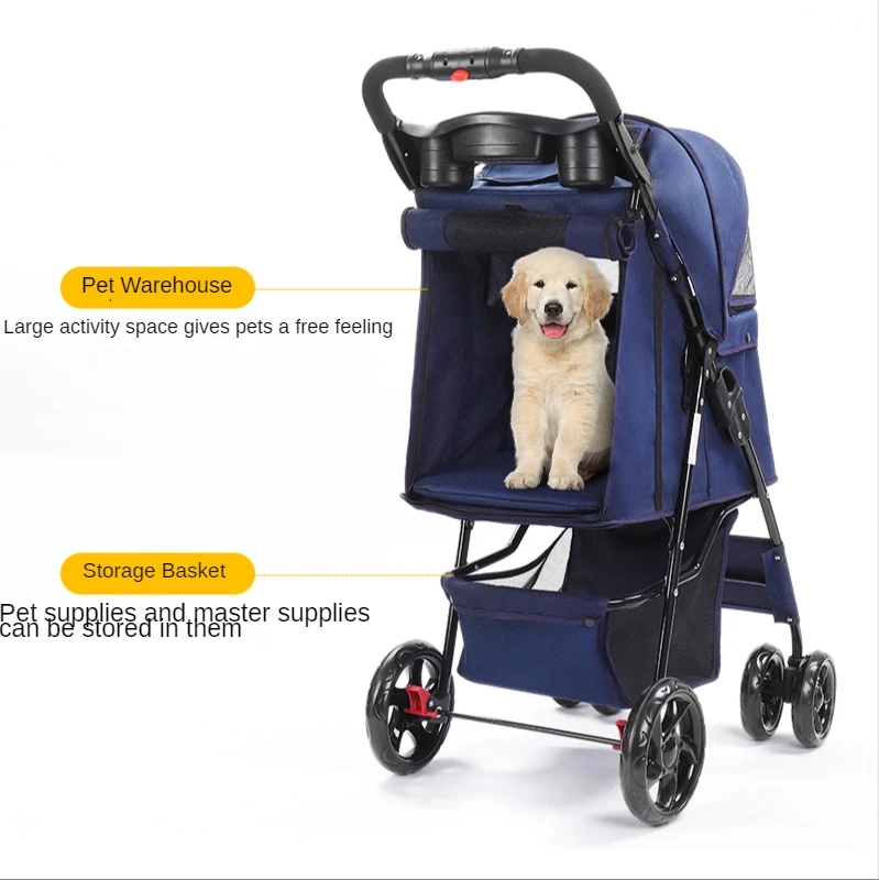 Portable Cat Dog Stroller with Storage Basket Foldable Lightweight Dog Carrier Trolley Pet Travel Outdoors