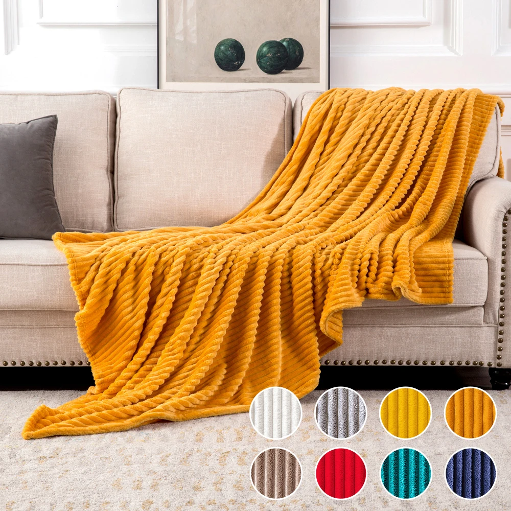 Throw Blanket Hot Selling Comfortable Blankets Any Size Customization For Bedding Wholesales Flannel Fleece Blanket Yellow