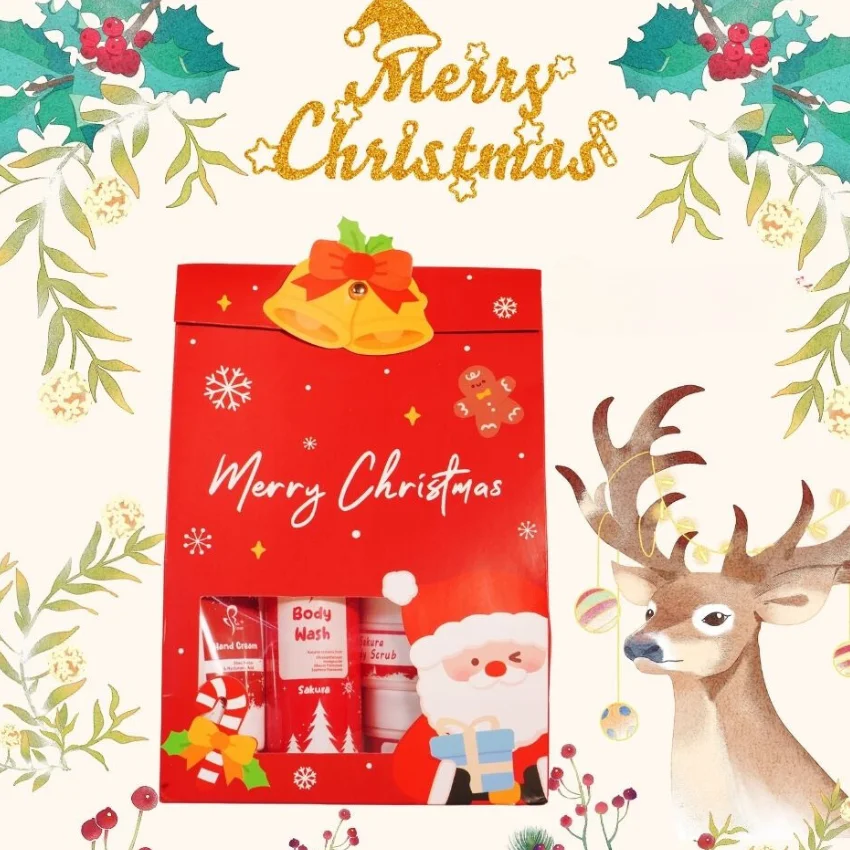 OEM Factory Christmas Day Bath Gift Set Spa Luxury Sakura Scent Bath Gift Set Body Scrub Shower Gel Body Lotion For Women