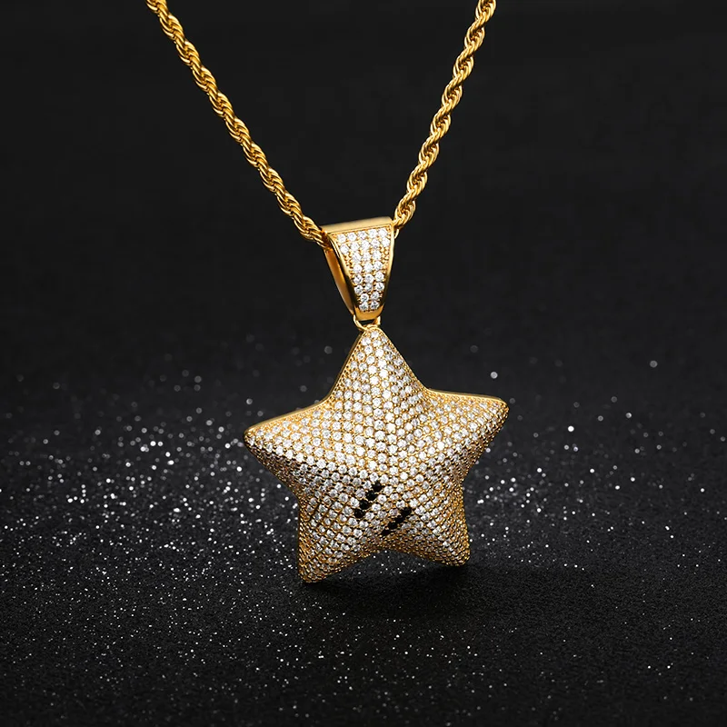 Высокое качество циркон звезда кулон ожерелье для мужчин золотые подвески твист цепь панк Рэппер Мода хип хоп ожерелье ювелирные изделия подарок