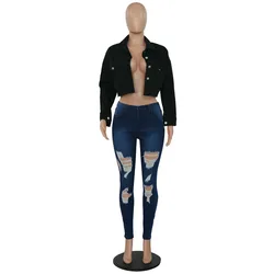 Новое поступление 2021, пикантная модная женская джинсовая короткая джинсовая куртка DALL7100 с длинным рукавом, джинсовый топ