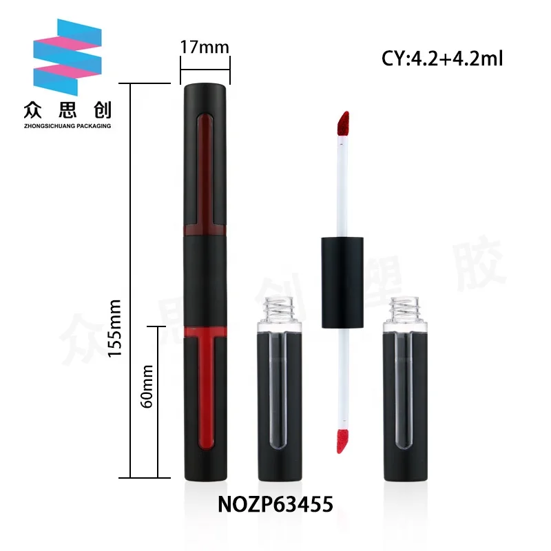 new design plastic round dual use 2 in 1 empty double sided mascara tube lipgloss tubes matte clear lip gloss tube with brush