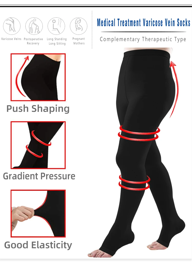 Therapy Medical Compression Pantyhose for Women & Men Open Toe Opaque Firm Support 15-20mmHg Graduated Compression Stockings