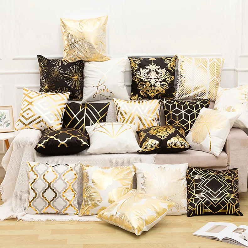 China Factory Cheap Price Custom Size Bronzing Pillow Cases Home Sofa Decor Luxury Gold Pillow Cover Bronzing Cushion Cover